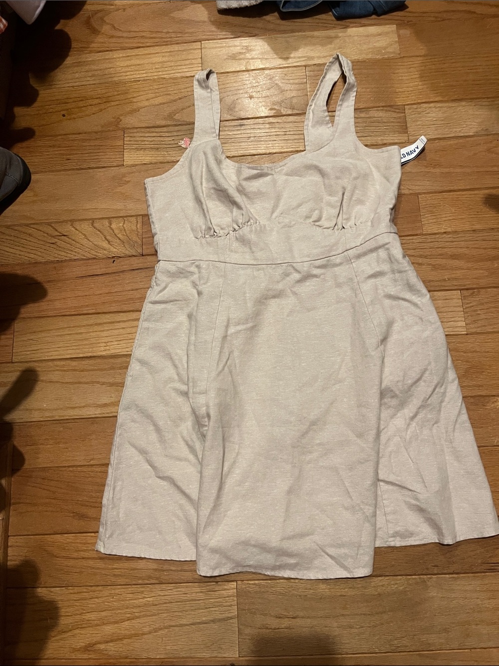Linen blend Cream Square-Neck A-Line Dress
